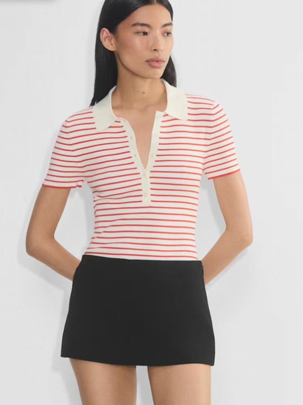 Aritzia Wilfred Berkeley sweater polo t-shirt striped orange henley